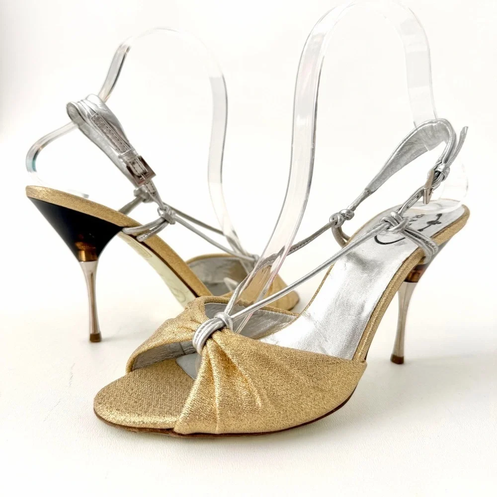 PRADA | Vintage Gold & Silver Metallic Knot Heels Tortoise Stiletto 36.5